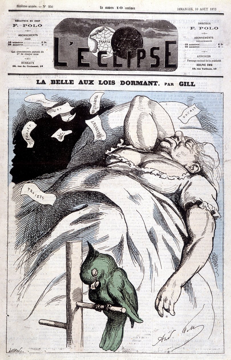 Caricatura de Victoria em "Bela Adormecida" - por Gill, em "L
