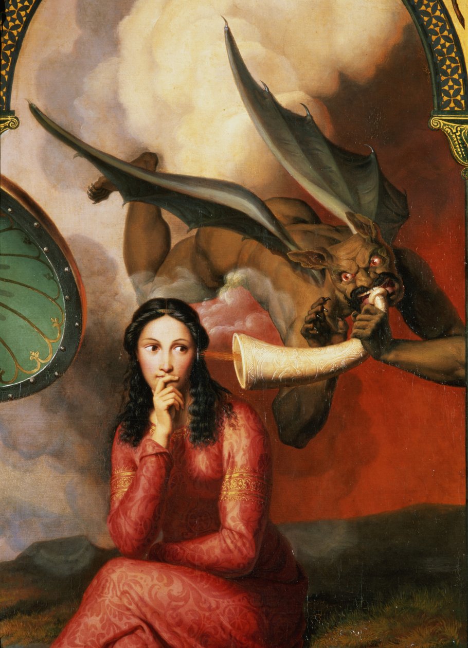 Bem e mal: o diabo tentando uma jovem mulher, 1832 detalhe de 89709 óleo sobre tela de Andre Jacques Victor Orsel