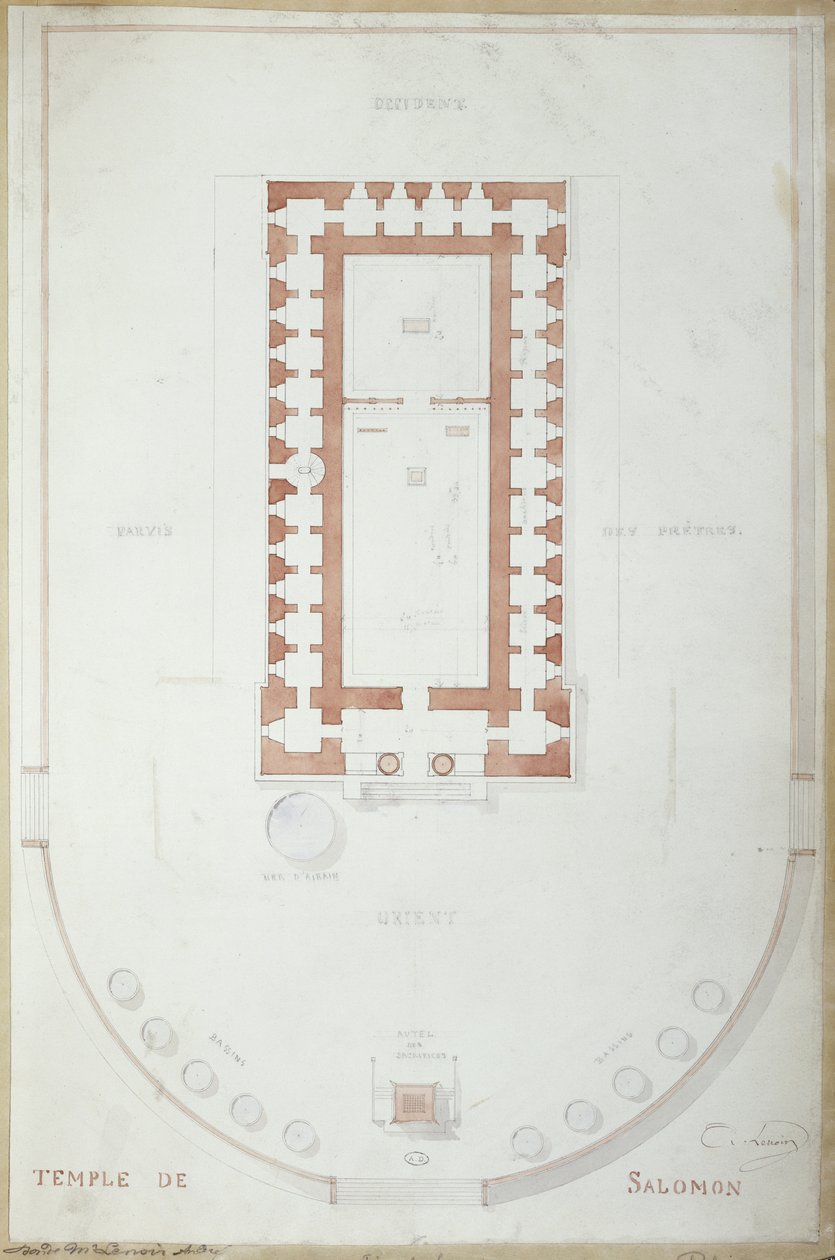 Plano do Templo de Salomão em Jerusalém, meados do século XIX (tinta e wc no papel) de Andre Lenoir