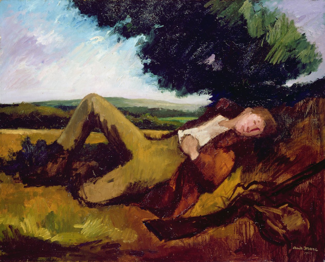 Os caçadores descansam ou o caçador adormecido, 1929 de Andre Mare