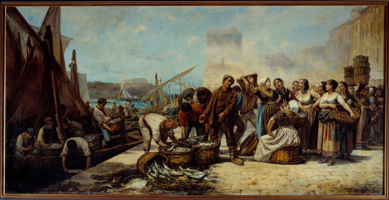 A Chegada dos Pescadores ao Quai Saint Jean em Marselha Pintura de Andre Marius Guindon (1830-?) Século XIX Marselha, Museu de Belas Artes de Andre Marius Guindon
