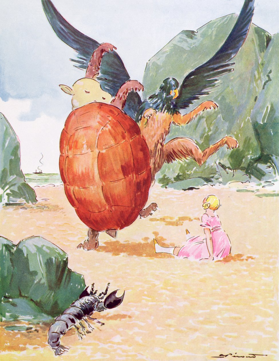 Alice, o Grifo e a Tartaruga Falsa, ilustração de 