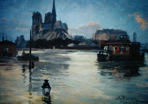 Vista da Pont de la Tournelle durante as inundações de 1910 de Andre Pierson