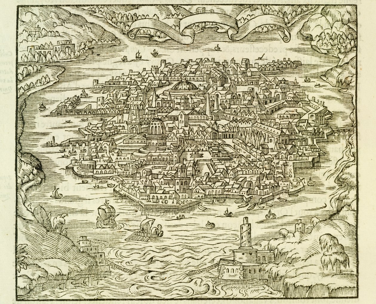 Cidade de Quinsai (agora Tianjin), gravura de La Cosmographie Universelle (Cosmografia Universal) de Andre Thevet de Andre Thevet