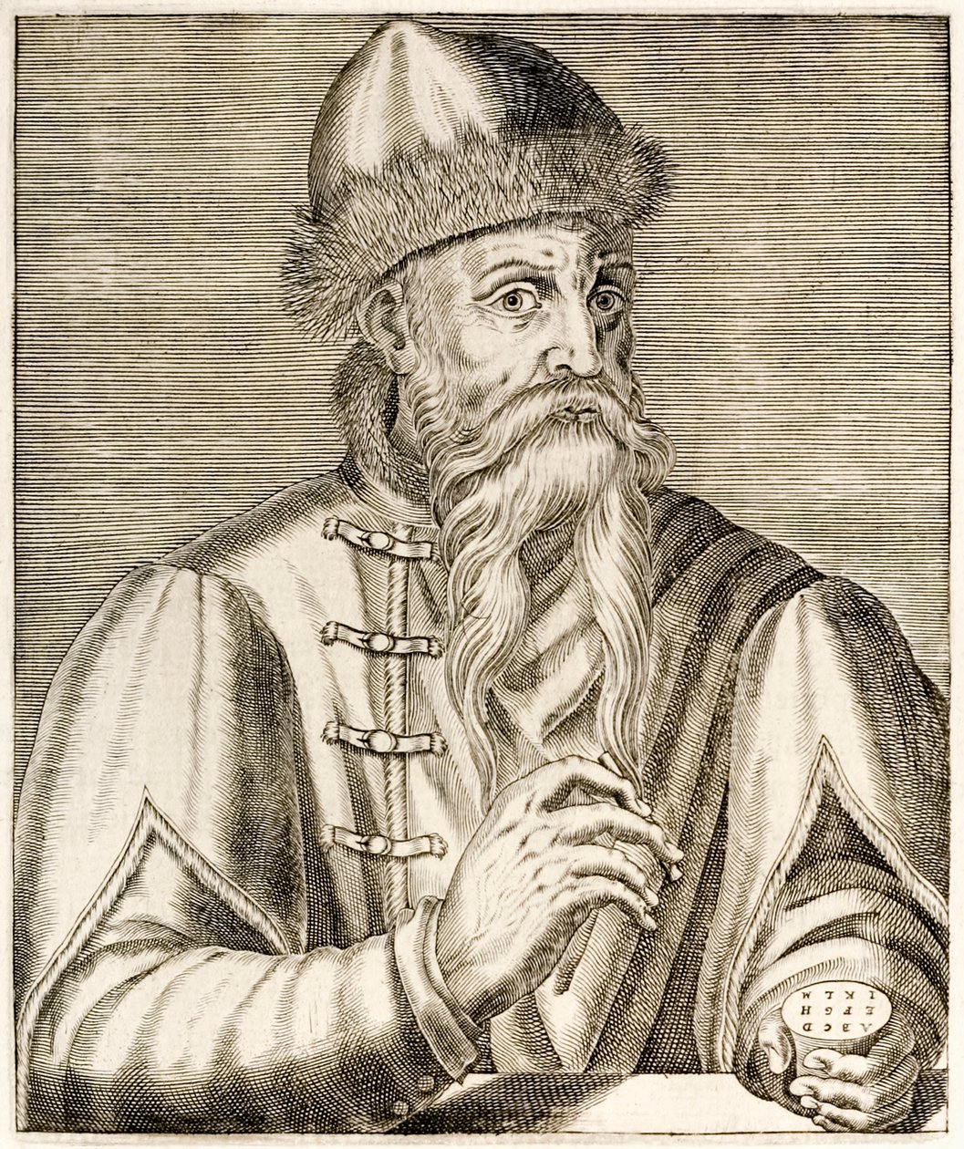 Johannes Gutenberg: inventor alemão cuja invenção da tipografia de tipo móvel iniciou a revolução da impressão, de True Portraits de André Thévet publicada em 1584 de Andre Thevet