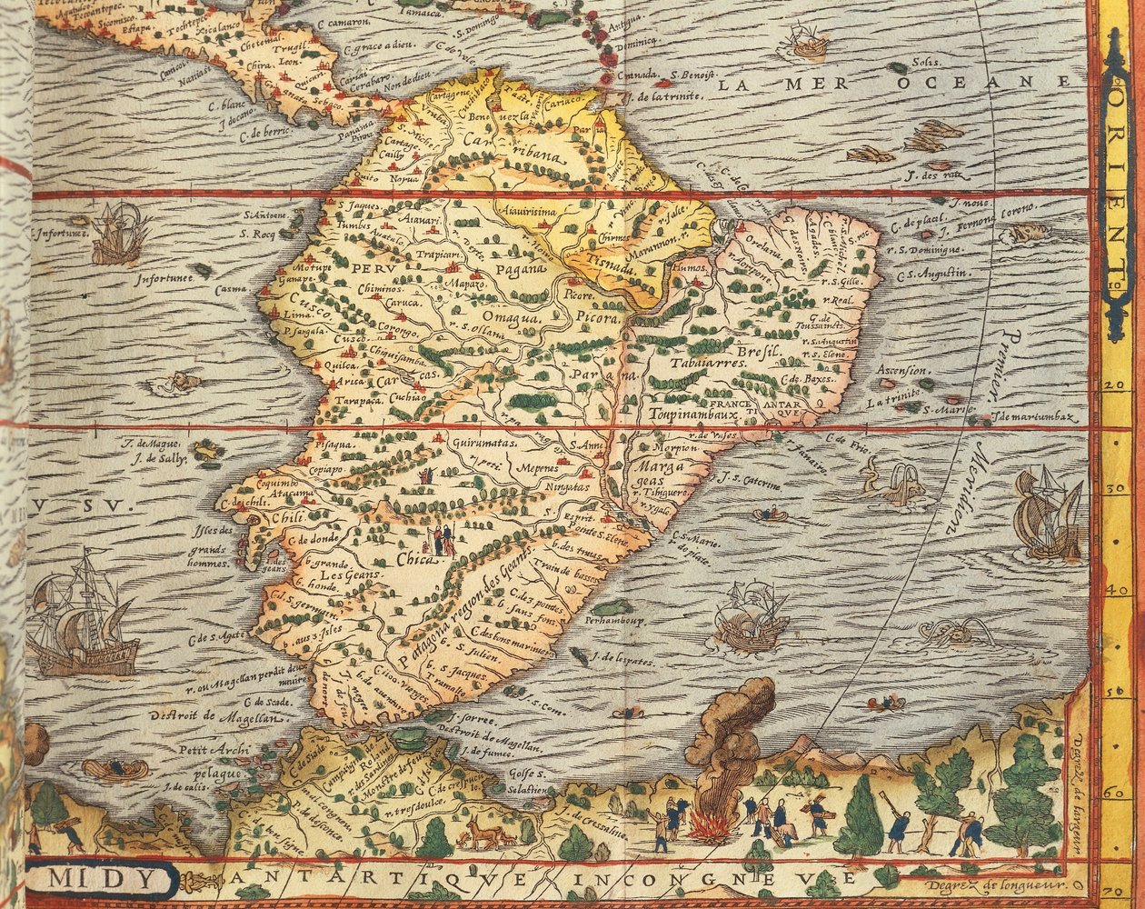 Mapa da América do Sul da Cosmographie de Andre Thevet de Andre Thevet