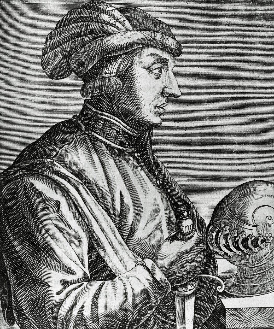 Retrato de Castruccio Castracani (ca 1281-1328), Senhor de Lucca, gravura de Les Vrais pourtraits et Vies des Hommes illustres de Andre Thevet