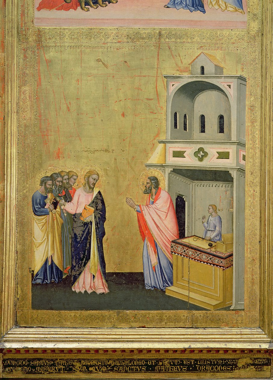 O Chamado de São Mateus, do Retábulo de São Mateus e Cenas de sua Vida, c.1367-70 (têmpera no painel) de Jacopo di Cione