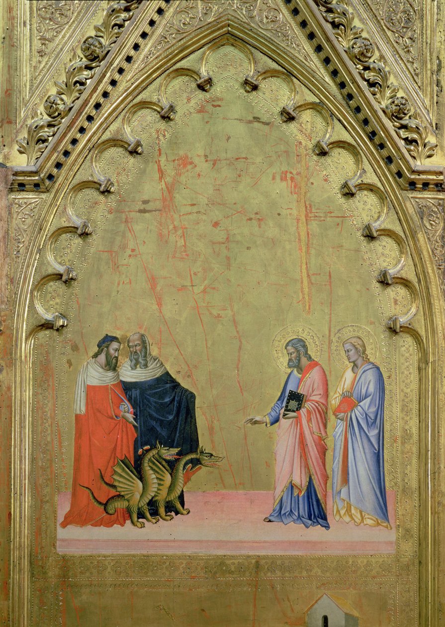 O Milagre dos Dragões, do Retábulo de São Mateus e Cenas de sua Vida, c.1367-70 (têmpera no painel) de Jacopo di Cione