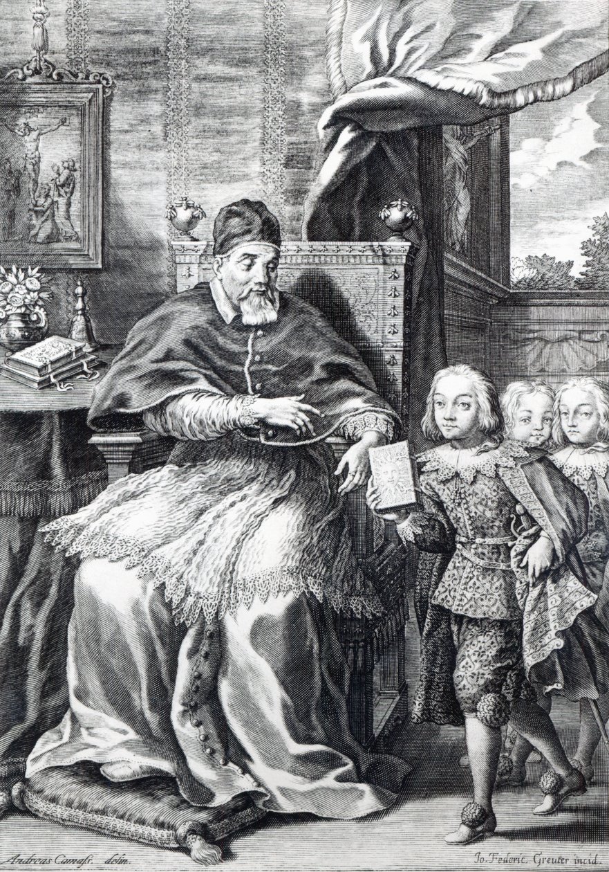 Papa Urbano VIII com seus sobrinhos, gravados por Johann Friedrich Greuter de Andrea Camassei