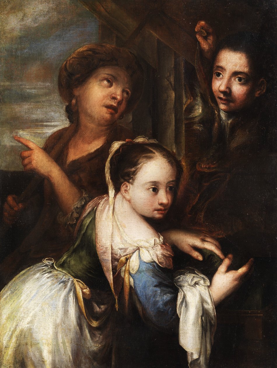 Menina jovem, ao lado, seu, mãe, e, um, menino de Andrea Celesti