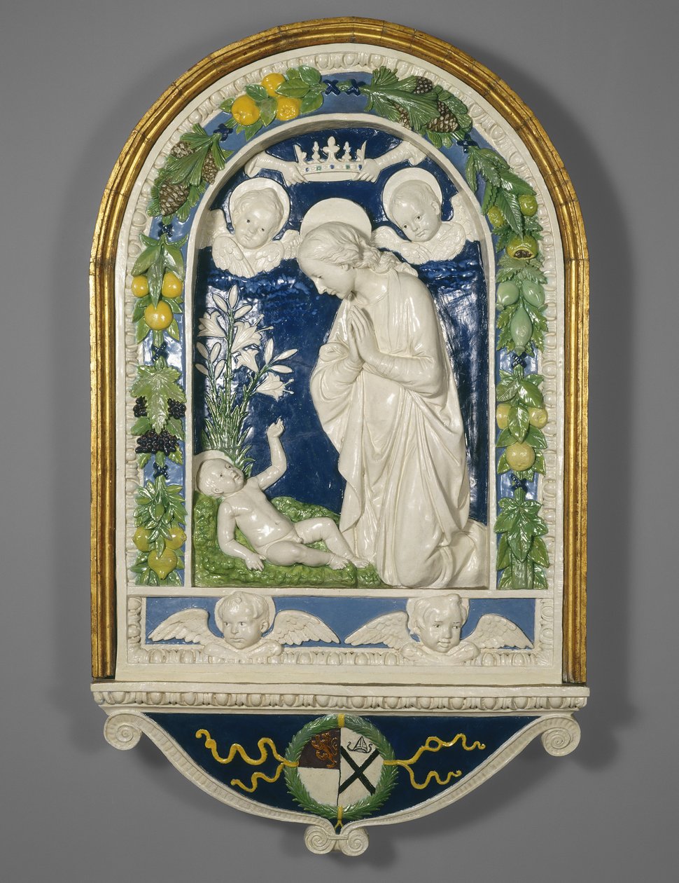 Adoração da Criança, depois de 1477 (terracota vidrada) de Andrea Della Robbia