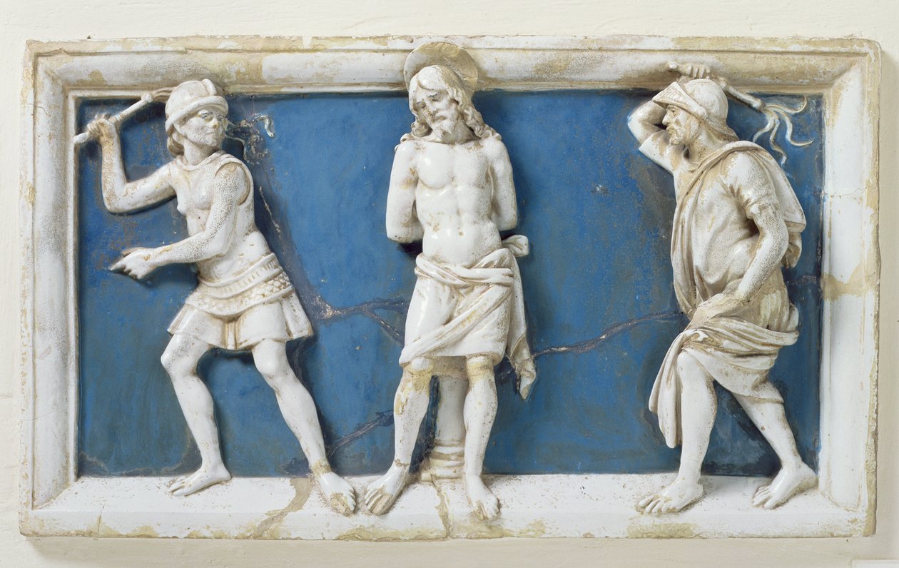 A Flagelação de Cristo, 1495 (terracota vidrada) de Andrea Della Robbia