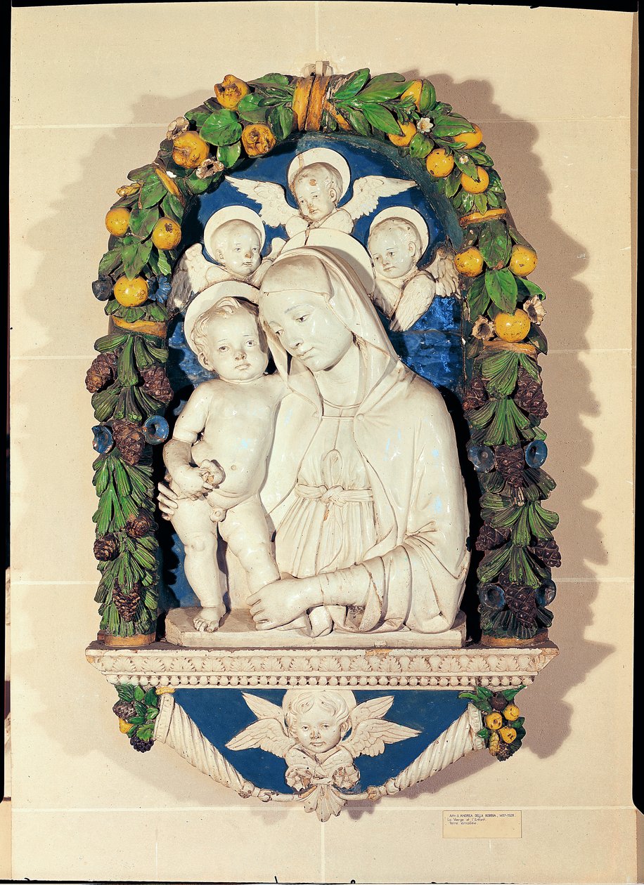 Virgem e Criança (terracota vidrada policromada) de Andrea Della Robbia