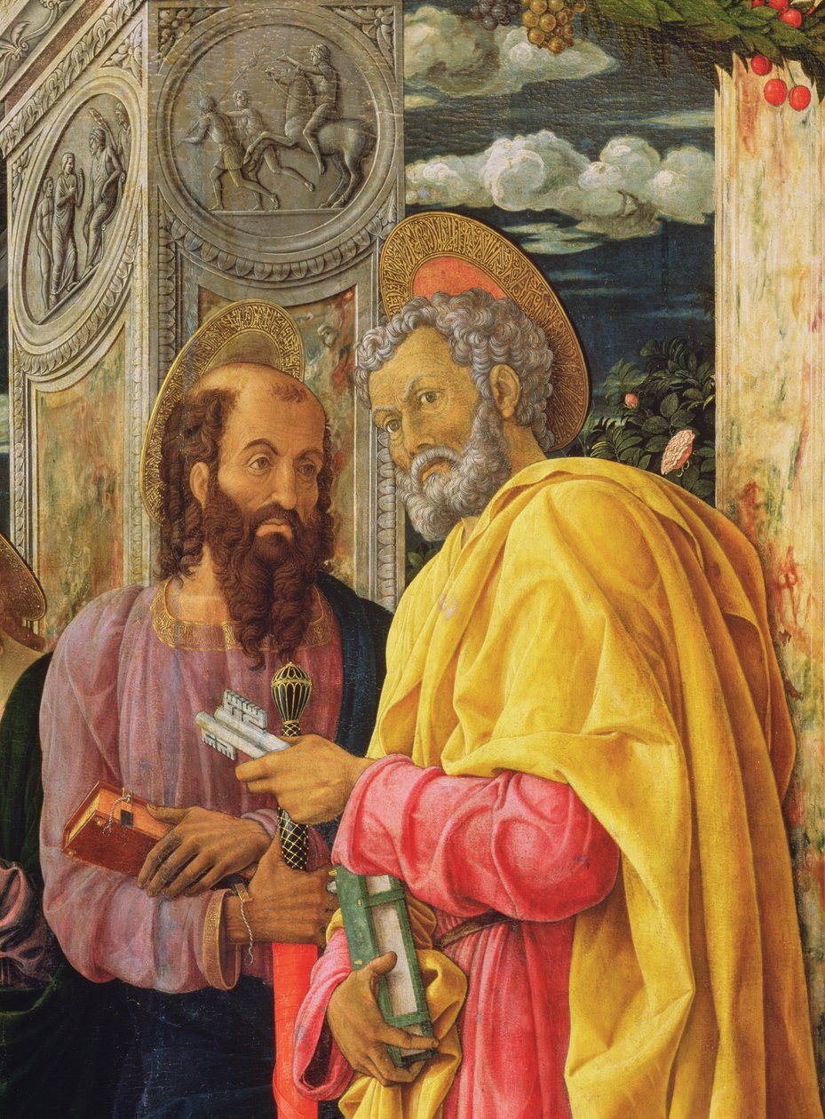 Retábulo de San Zeno Maggiore, Verona, detalhe do painel da esquerda mostrando São Pedro e São Paulo, c.1456-60 de Andrea Mantegna