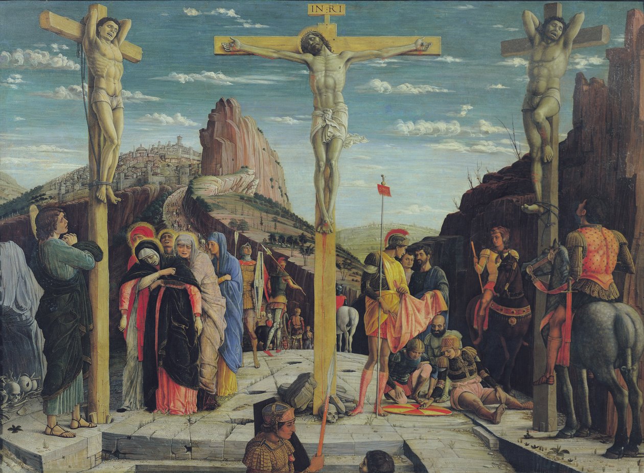 Calvário, painel central do predella do retábulo de St. Zeno de Verona, 1456-60 óleo no painel) de Andrea Mantegna