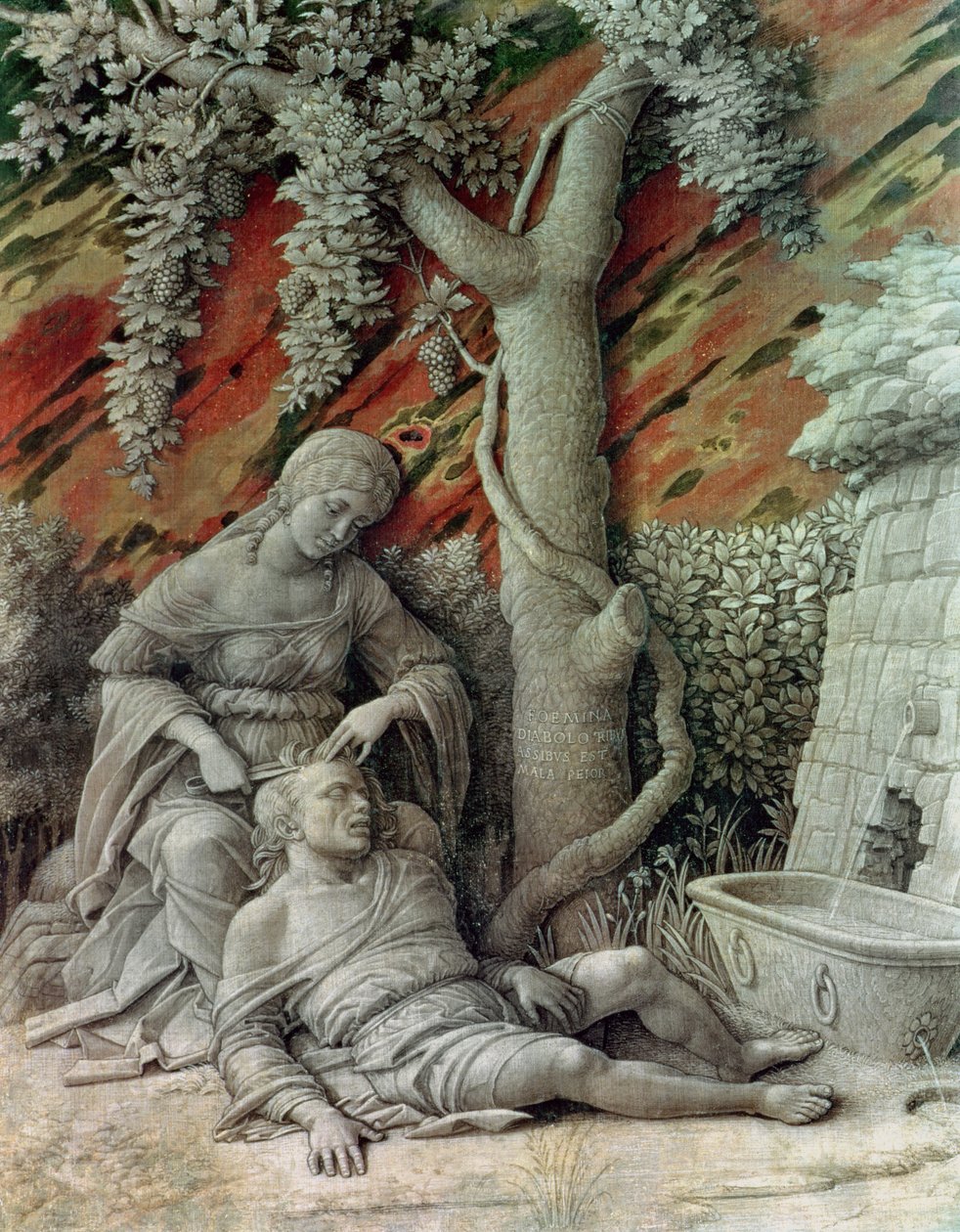 Sansão e Dalila, c.1500 (tamanho de cola em linho) de Andrea Mantegna