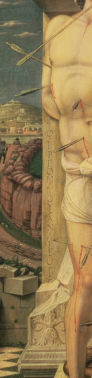 São Sebastião (detalhe), c.1459 (têmpera no painel) de Andrea Mantegna