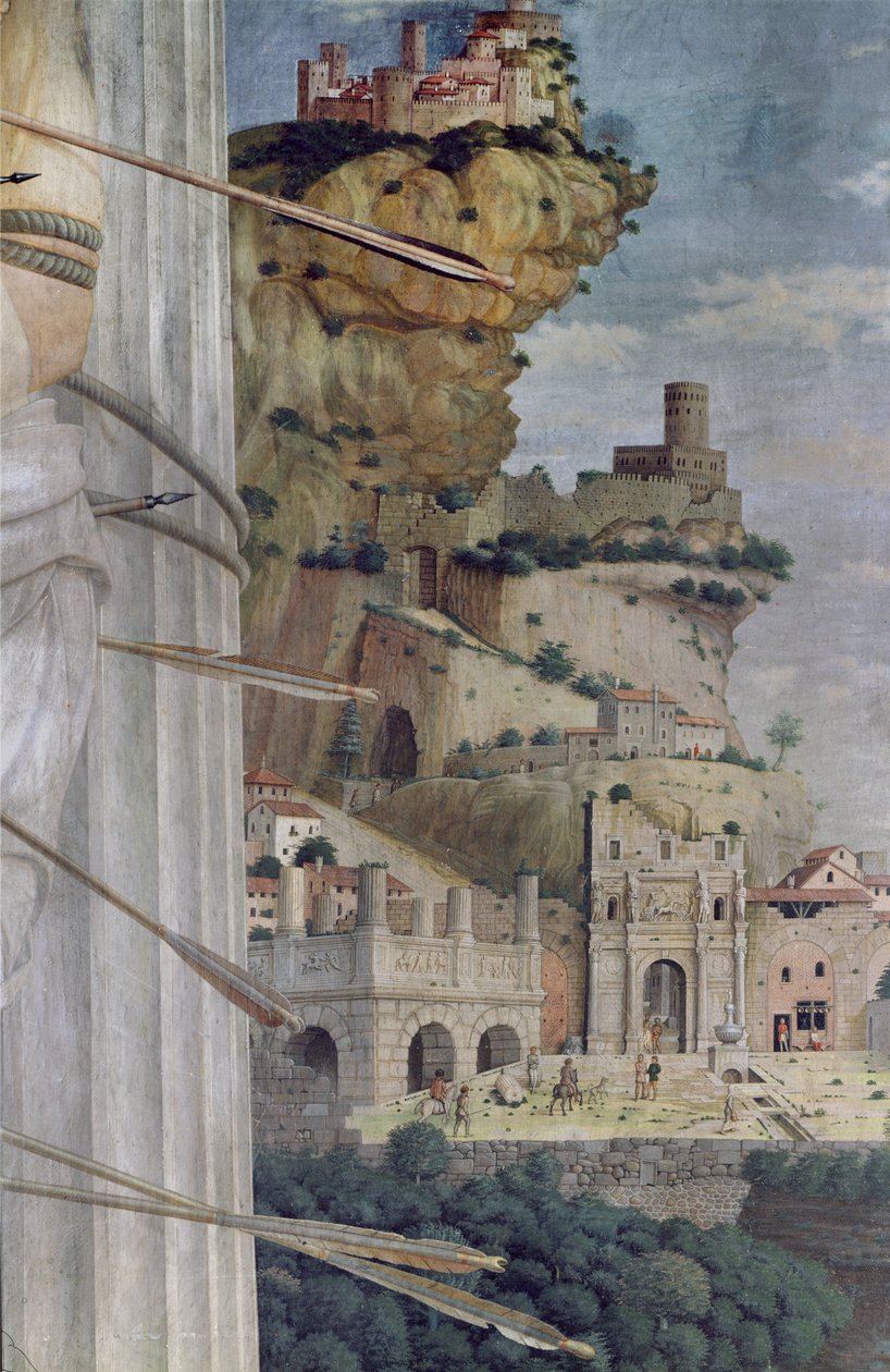 São Sebastião, detalhe da paisagem, 1481 de Andrea Mantegna