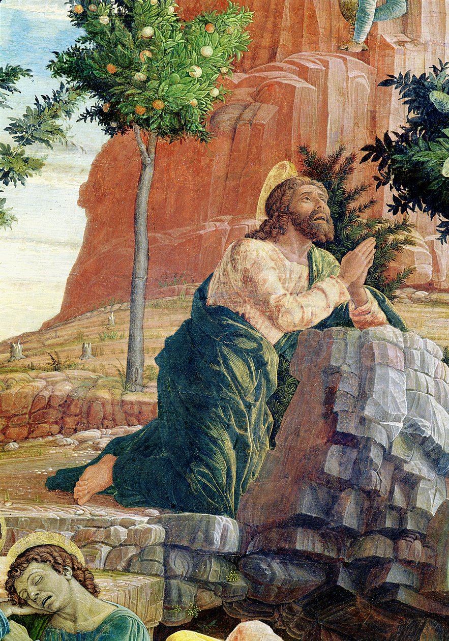 A Agonia no Jardim, painel esquerdo de predella do Retábulo de São Zeno de Verona, 1456-60 (detalhe de 214241) de Andrea Mantegna