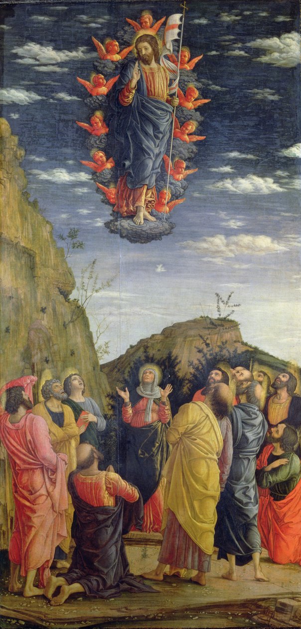 A Ascensão, painel da esquerda do Retábulo, c.1466 (têmpera no painel) (ver também 50042) de Andrea Mantegna