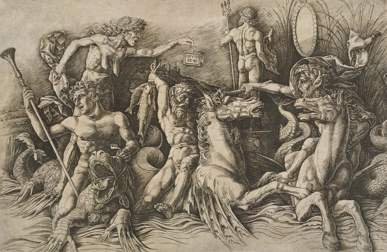 A Batalha dos Deuses do Mar (a metade esquerda) de Andrea Mantegna