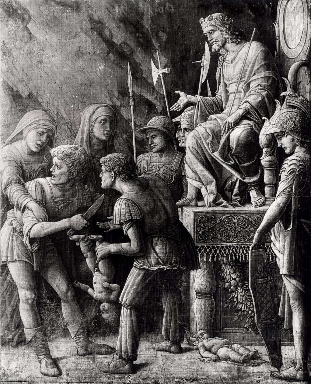 O Julgamento de Salomão (lápis e tinta sobre tela) de Andrea Mantegna