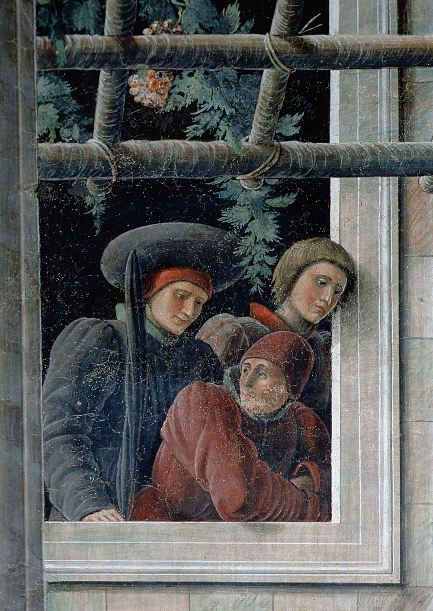 O martírio de São Cristóvão, detalhe dos espectadores, c.1450-56 (detalhe de 257173) de Andrea Mantegna