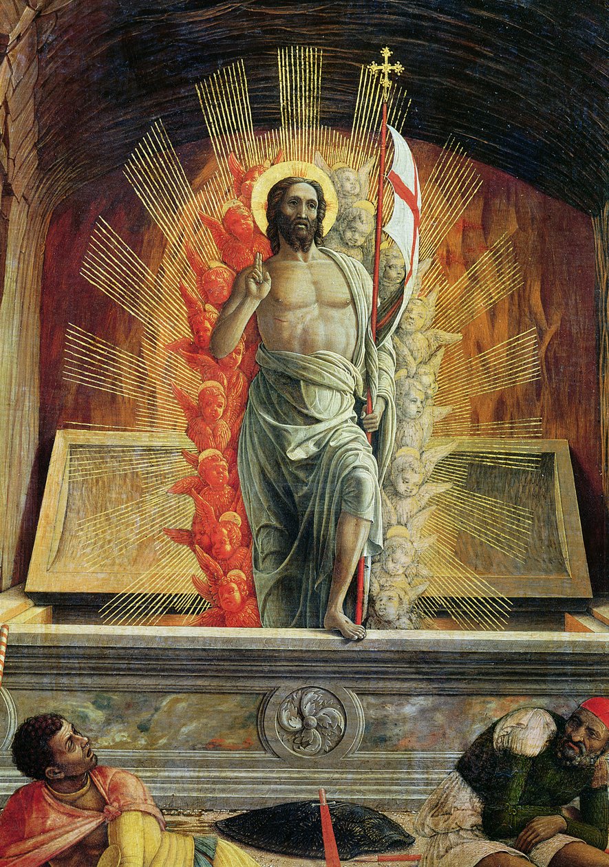 A ressurreição, painel predella do lado direito do Retábulo de São Zeno de Verona, 1456-60 (detalhe de 214239) de Andrea Mantegna