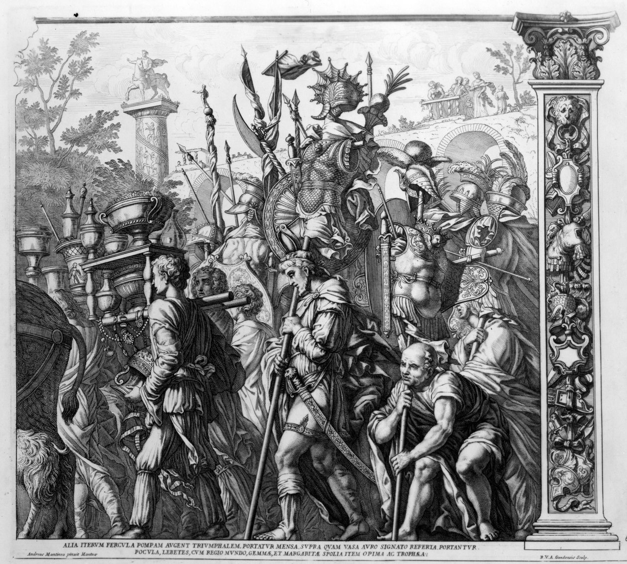 O triunfo de César, placa 6, gravada por Robert van Audenaerde, 1692 de Andrea Mantegna