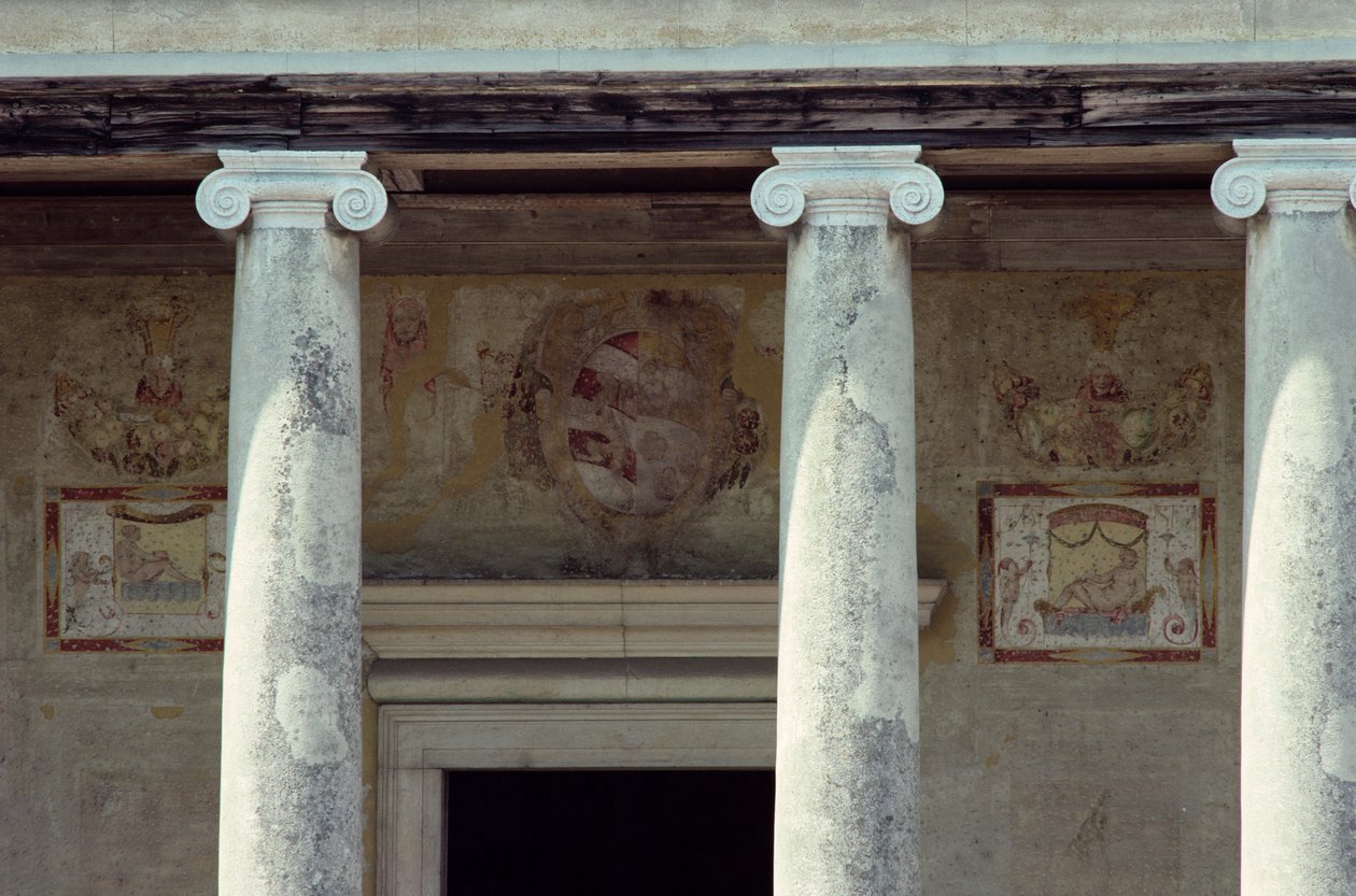 Colunas iônicas do pórtico, construído em 1554-63 por Andrea Palladio (1508-80) de Andrea Palladio