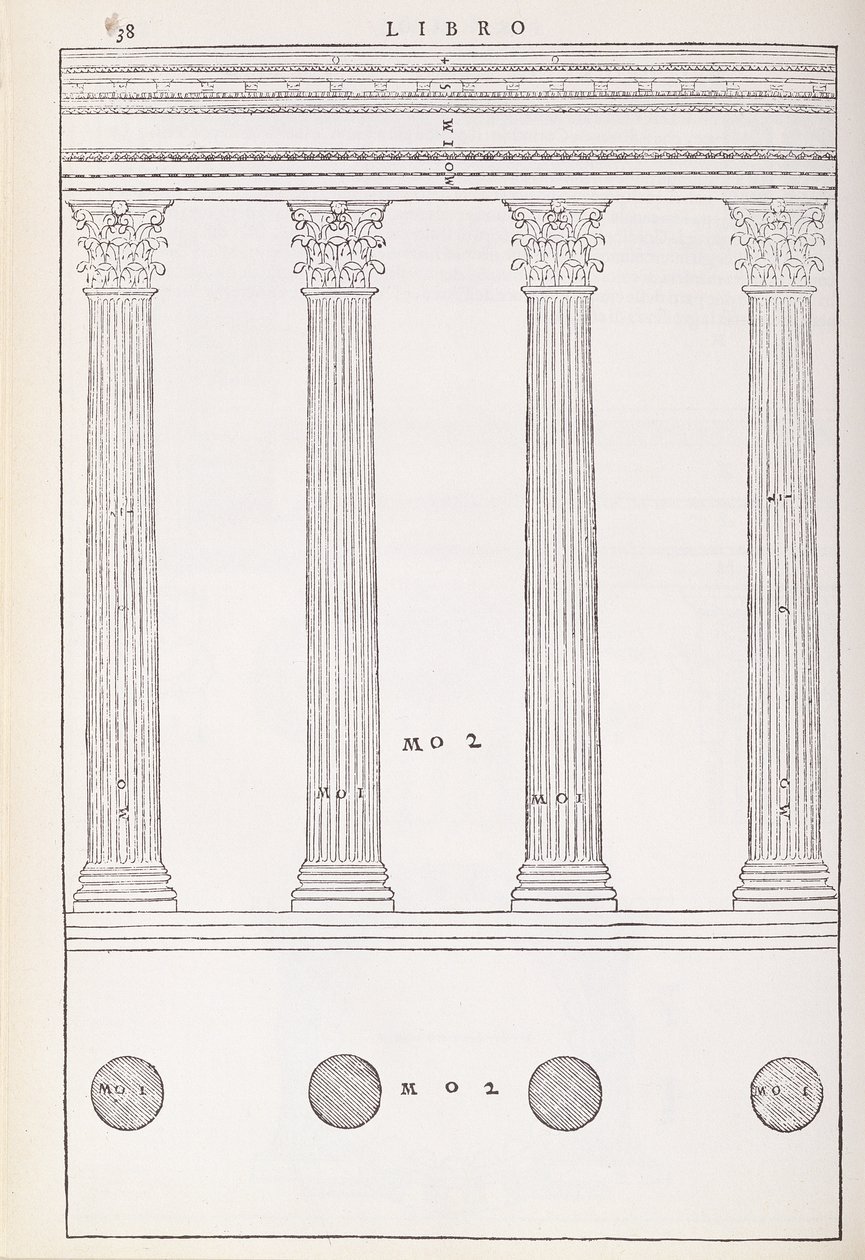 A Ordem Coríntia, ilustração de uma cópia fac-símile de &39;I Quattro Libri dell&39;Architettura&39; escrita por Palladio, originalmente publicada em 1570 de Andrea Palladio