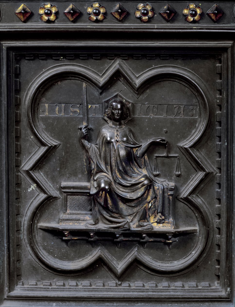 Justiça, painel G das Portas do Sul do Batistério de San Giovanni, 1336 (bronze) de Andrea Pisano