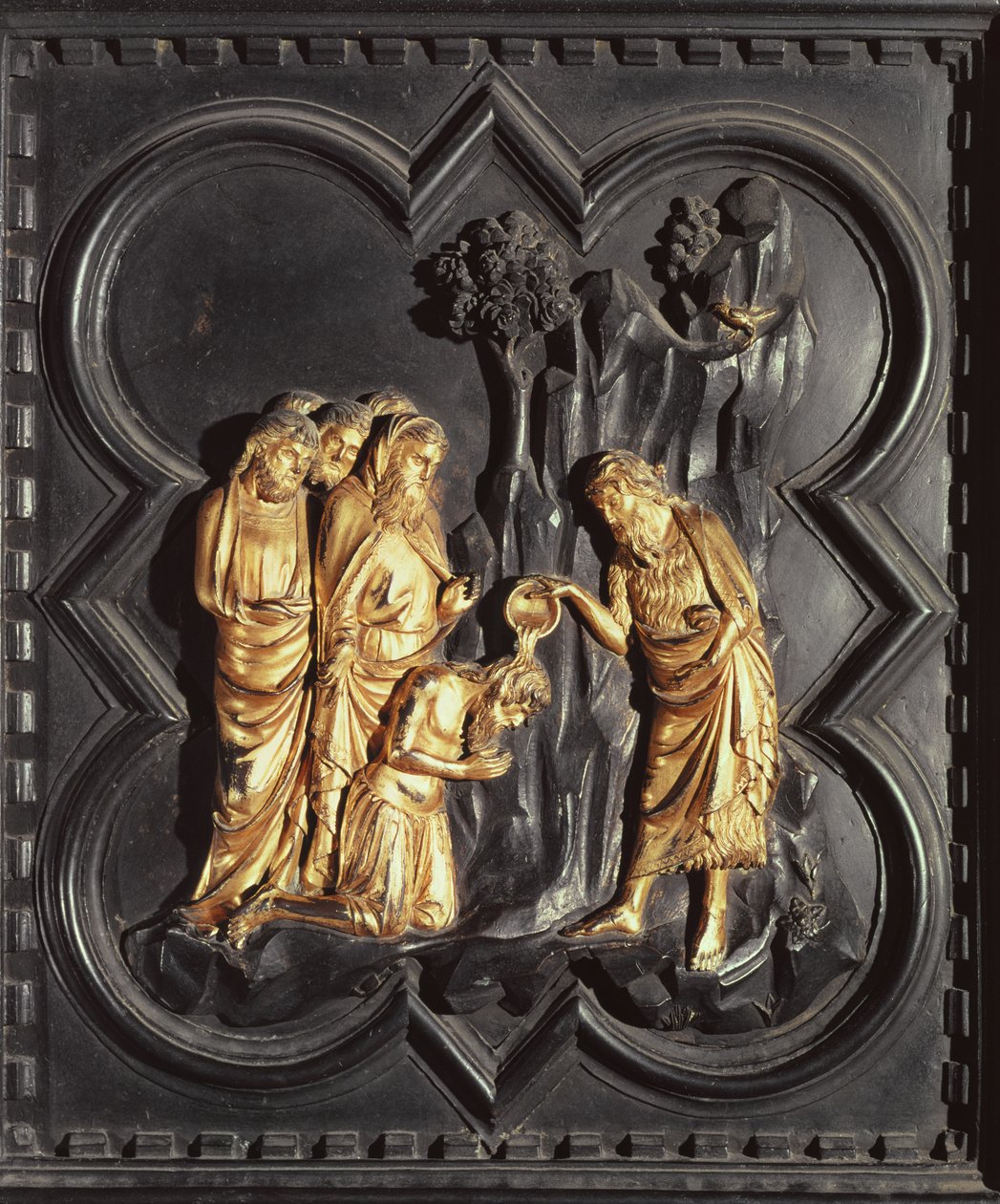 São João Batista batizando no rio Jordão, a partir das portas sul do batistério de San Giovanni, 1336 (bronze) de Andrea Pisano