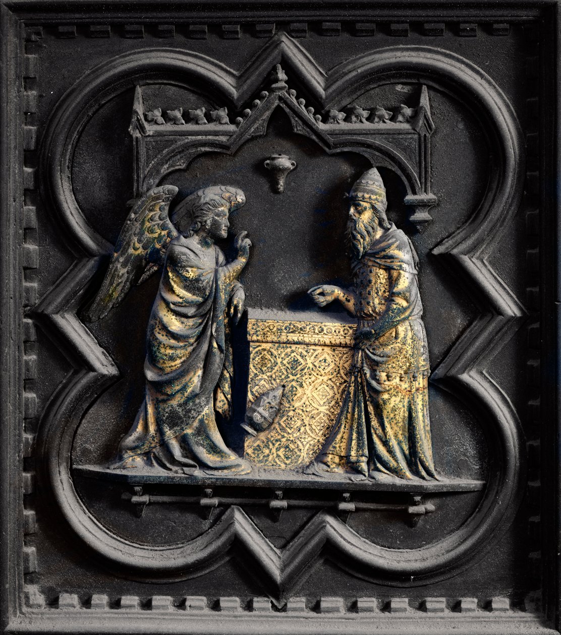 O Anjo Anuncia a Zacarias, primeiro painel das Portas do Sul do Batistério de San Giovanni, 1336 (bronze) de Andrea Pisano