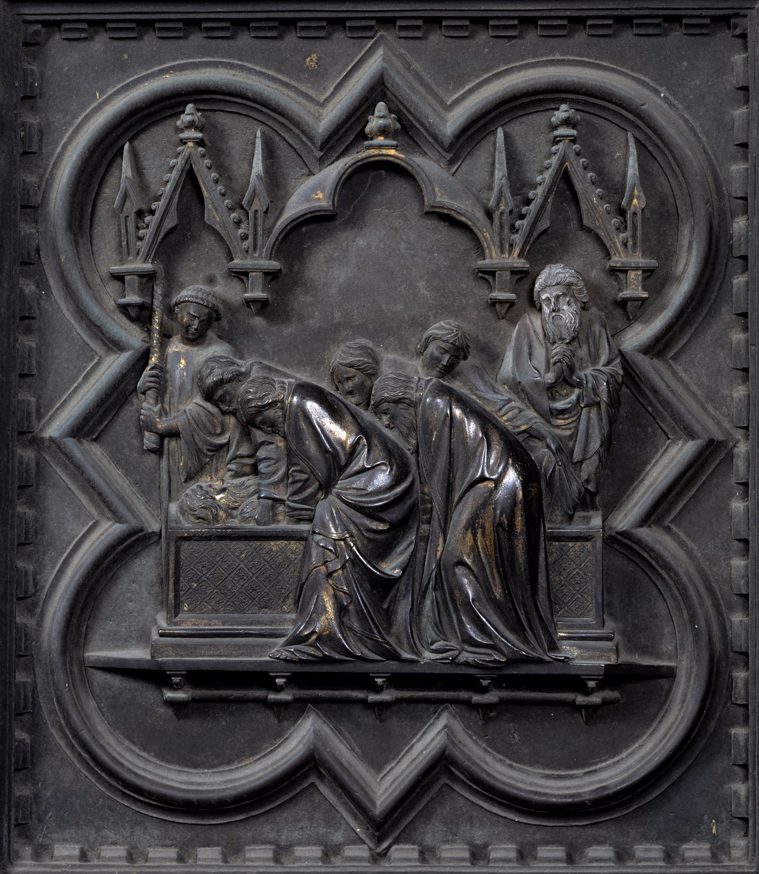 O Enterro de São João Batista, vigésimo painel das Portas do Sul do Batistério de San Giovanni, 1336 (bronze) de Andrea Pisano