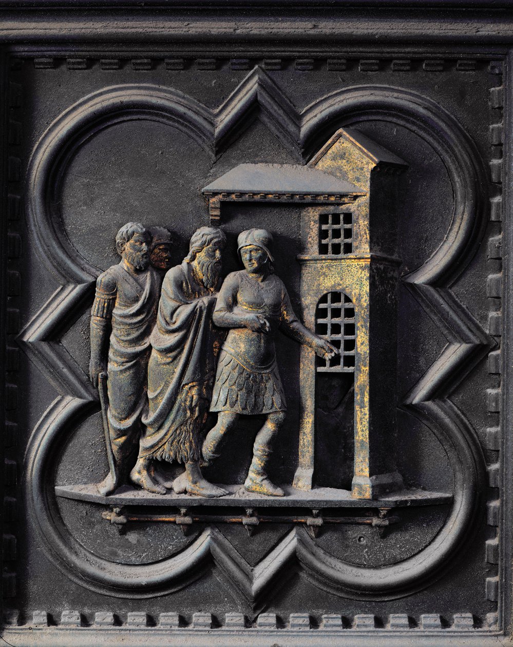 O encarceramento de São João Batista, décimo segundo painel das Portas do Sul do Batistério de San Giovanni, 1336 (bronze) de Andrea Pisano
