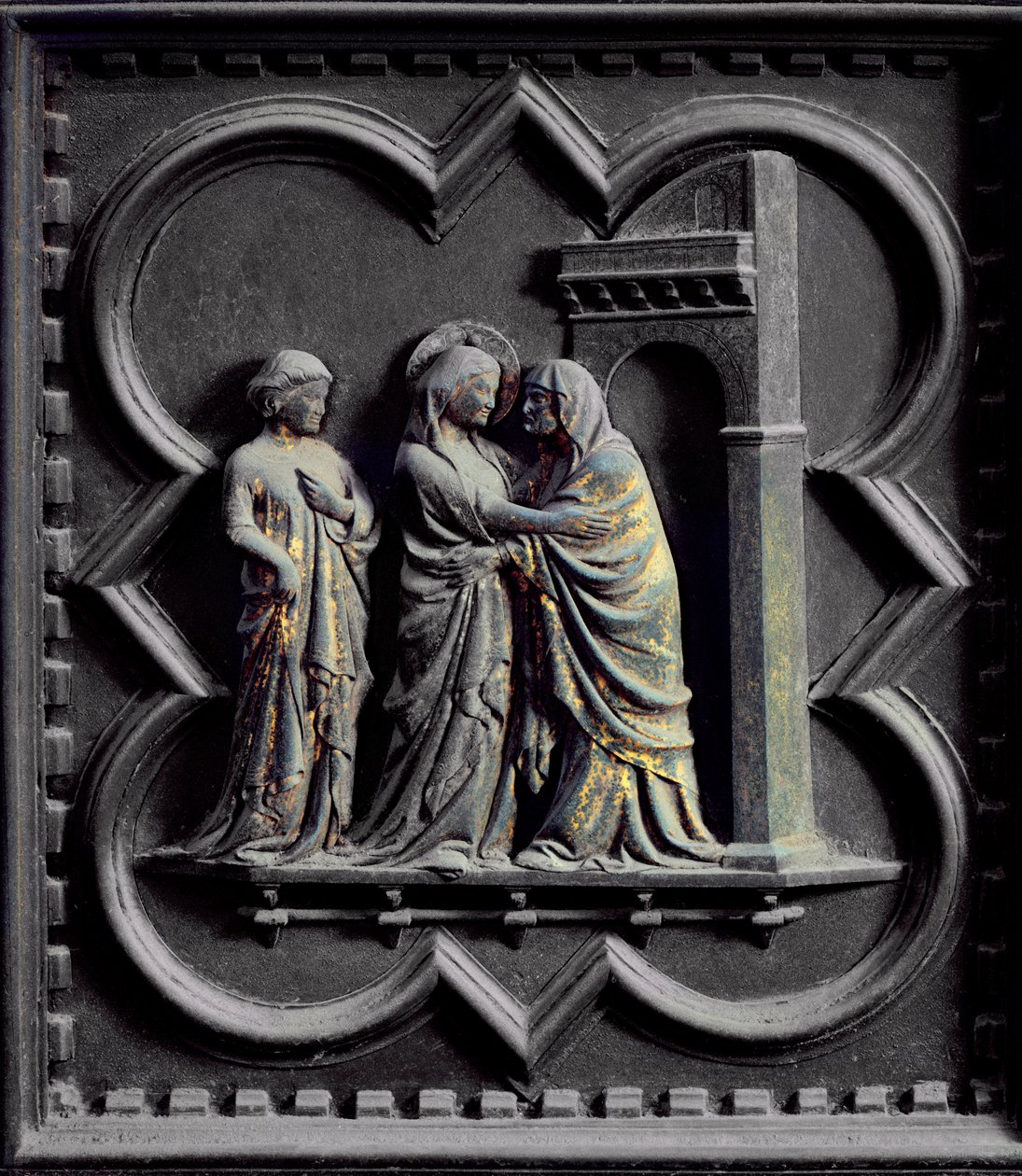 A Visitação, terceiro painel das Portas do Sul do Batistério de San Giovanni, 1336 (bronze) de Andrea Pisano