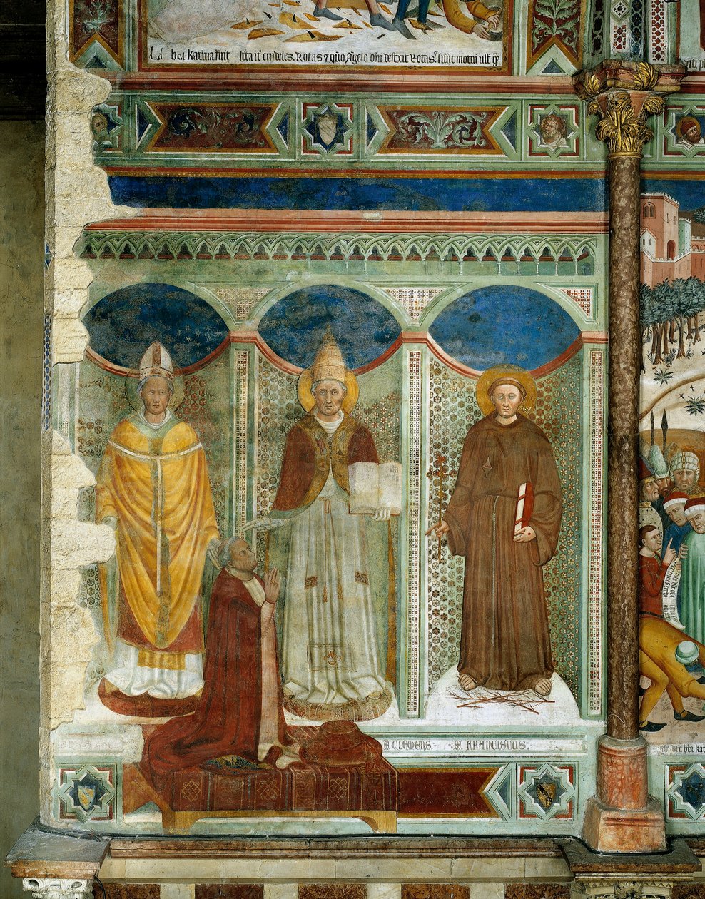 São Sabino, Cardeal Egídio Albornoz ajoelhado, São Clemente e São Francisco, cenas da vida de Santa Catarina de Alexandria, c. 1368 de Andrea de Bartoli