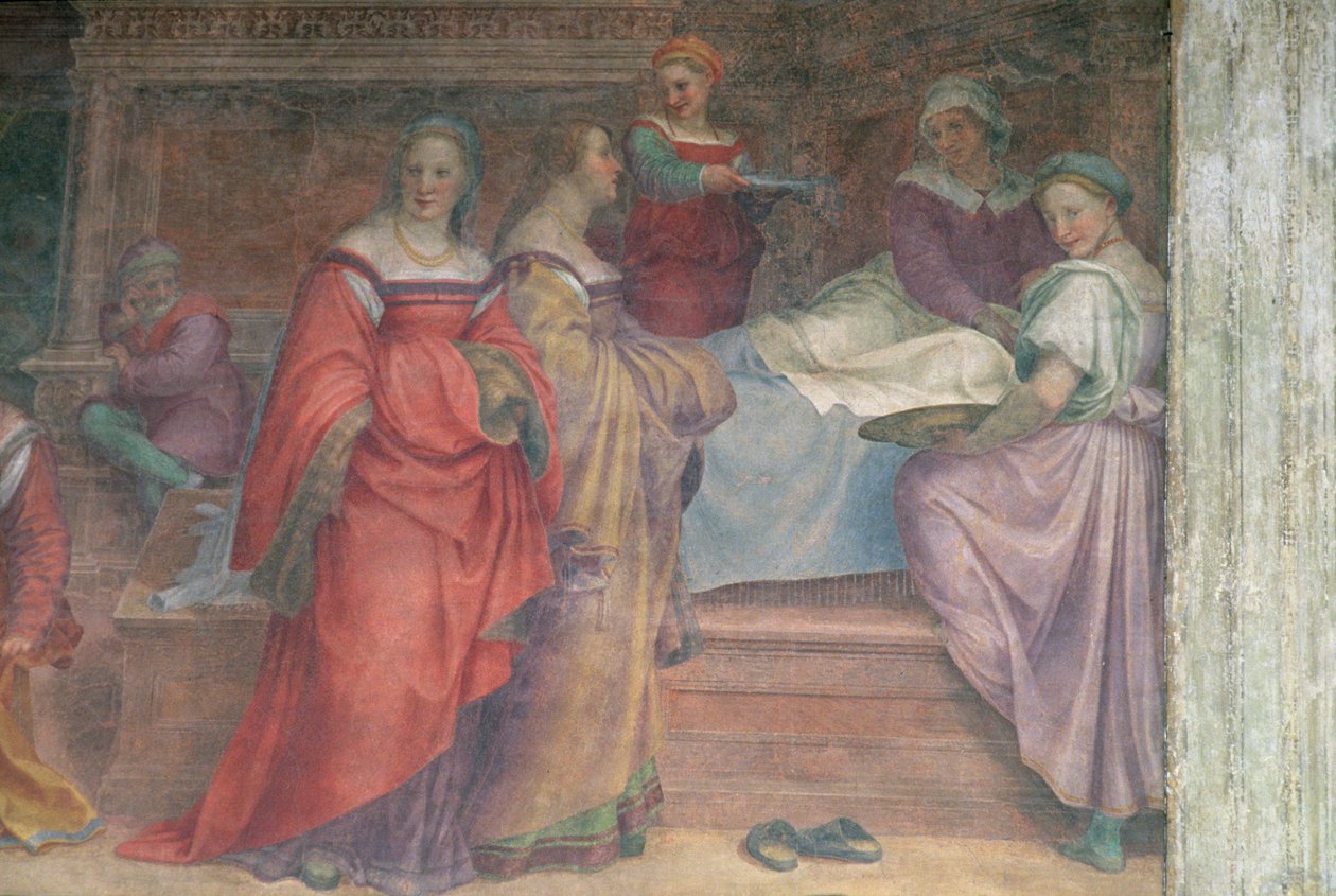 Cena da cama, do nascimento da Virgem (detalhe) de Andrea del Sarto