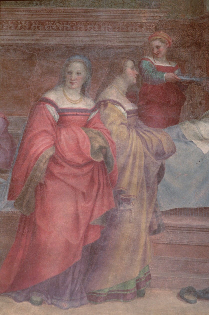 Senhoras em espera, desde o nascimento da Virgem (detalhe) de Andrea del Sarto