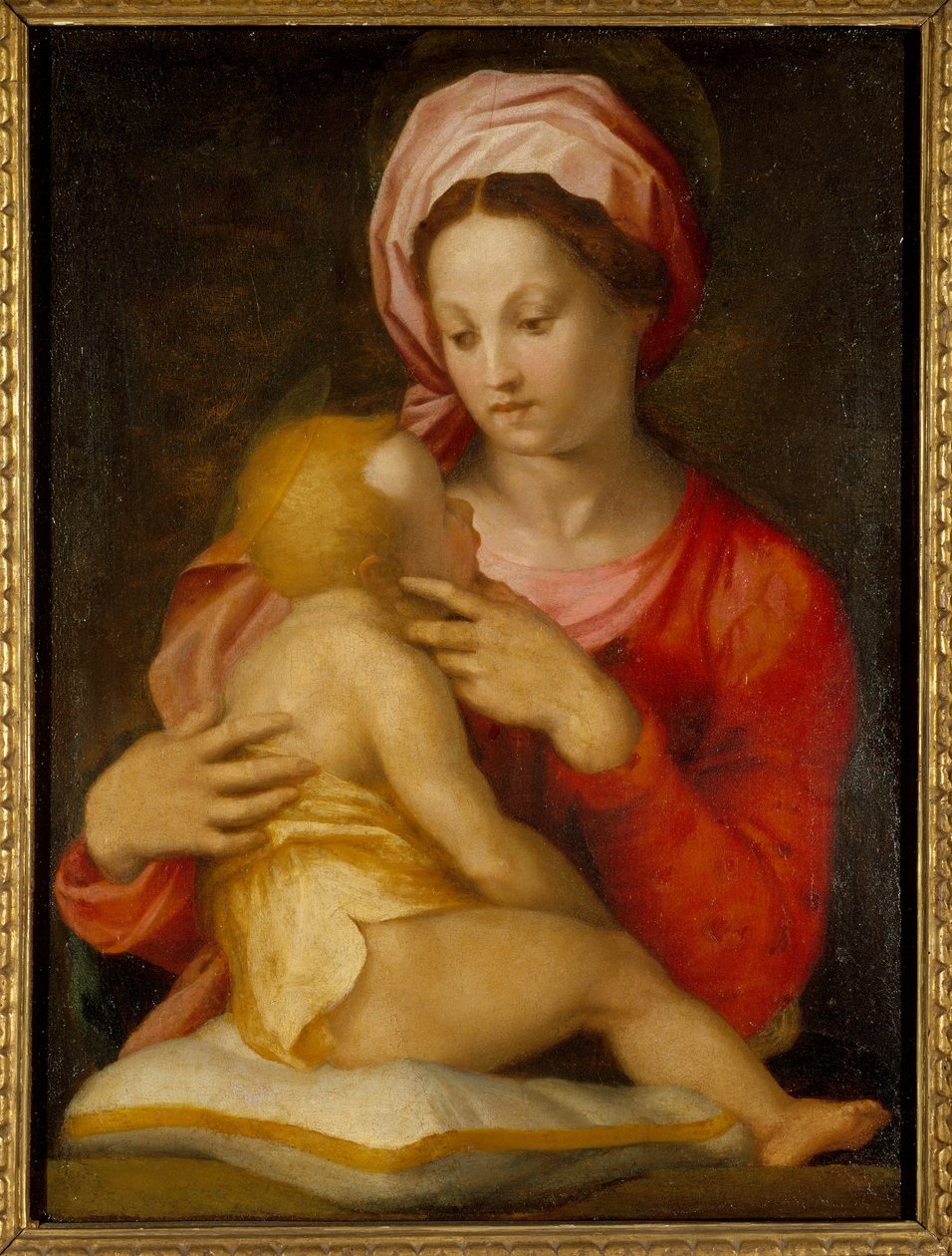 Madonna e Child (óleo no vidro transferido do painel) de Andrea del Sarto