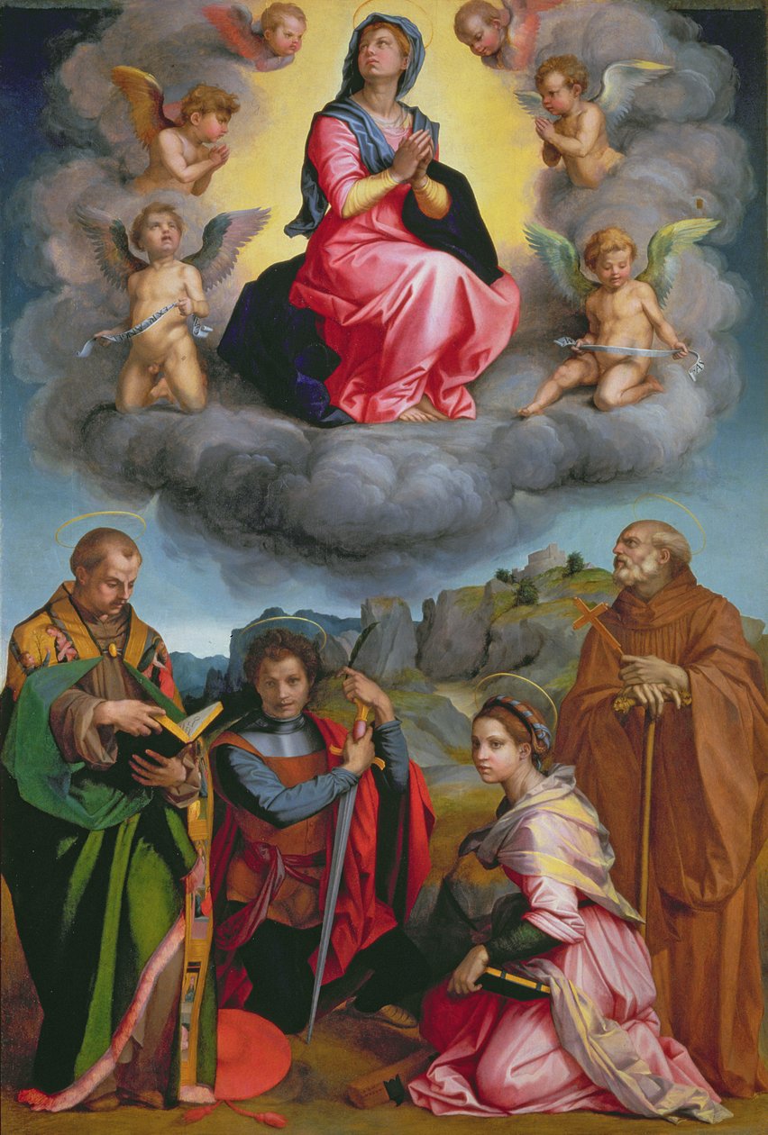 Madonna em glória com quatro santos (painel) de Andrea del Sarto