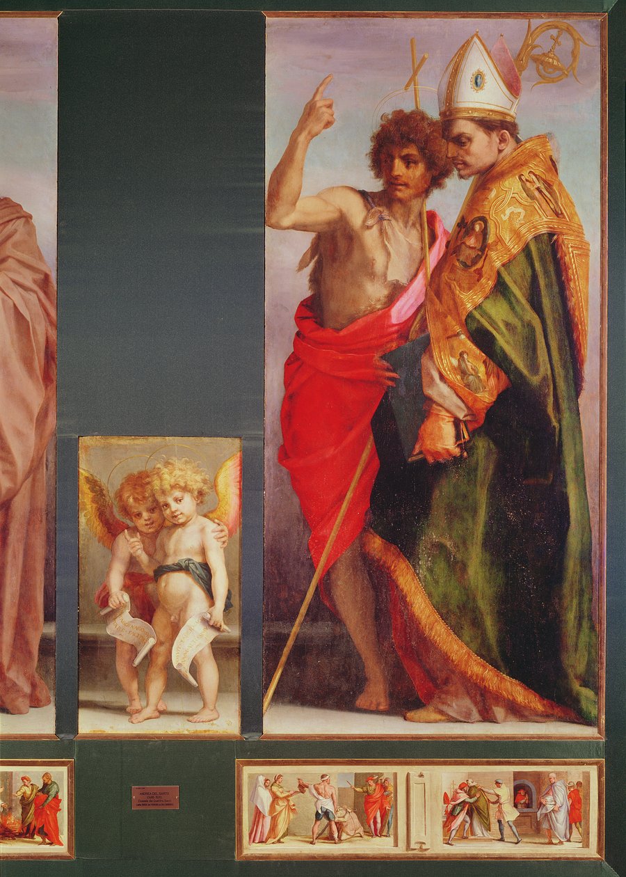 Polyptych da abadia de Vallombrosa, detalhe do lado direito mostrando Saint John The Baptist e outro Saint, 1528 (detalhe de 50405) de Andrea del Sarto