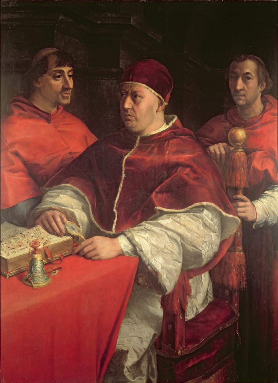 Papa Leão X com Dois Cardeais, depois de uma pintura de Rafael (tempera no painel) de Andrea del Sarto