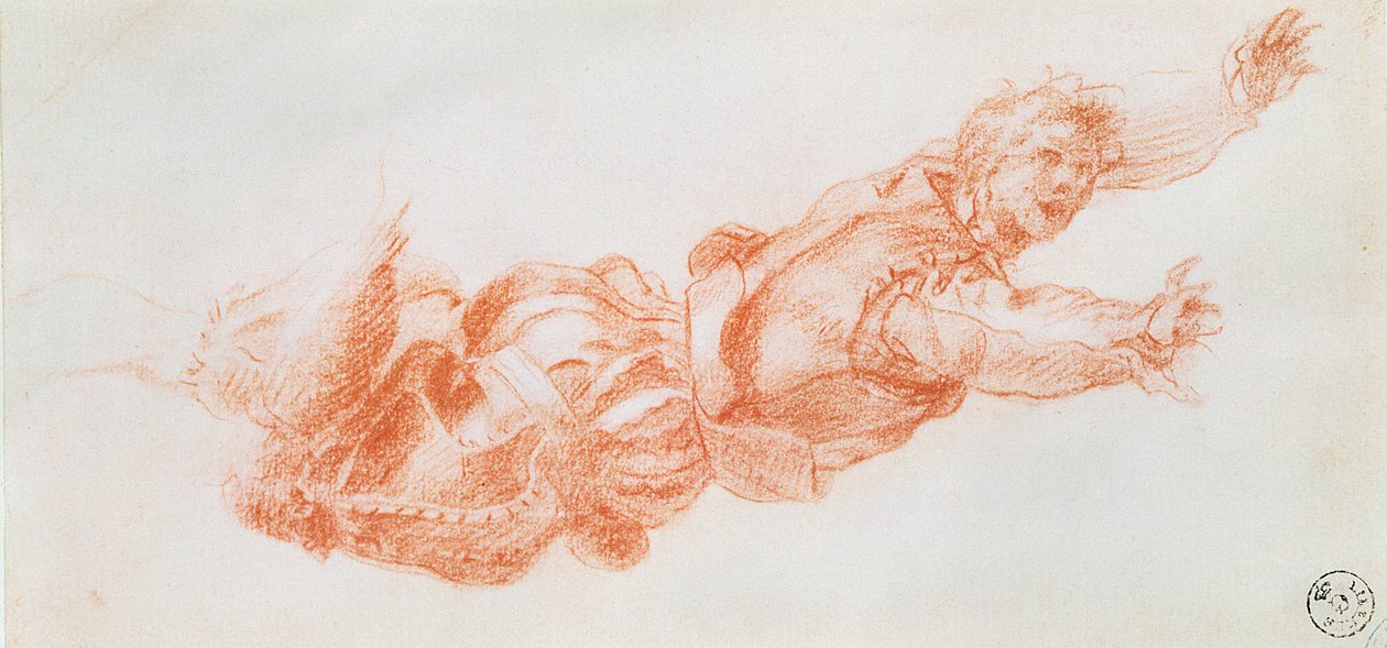 Estudo de um homem suspenso pela perna direita (giz no papel) de Andrea del Sarto