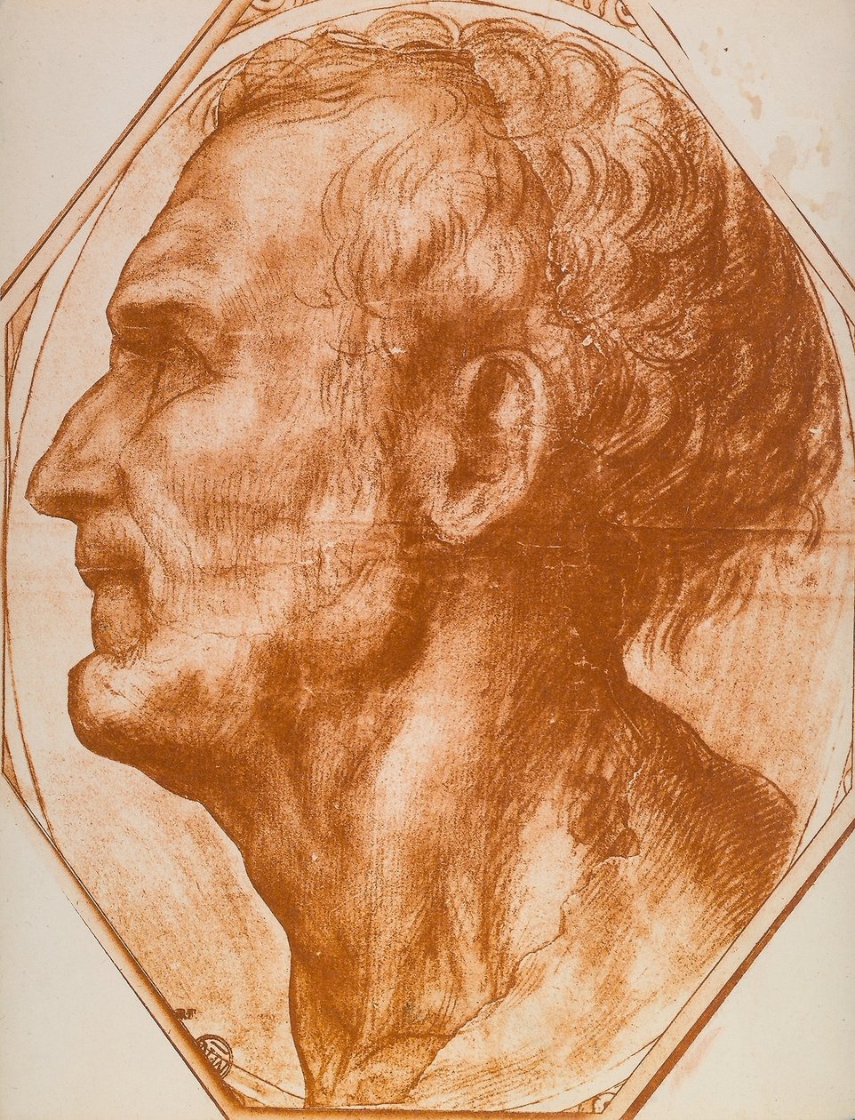Estudo da cabeça de um homem; desenhando de Andrea del Sarto