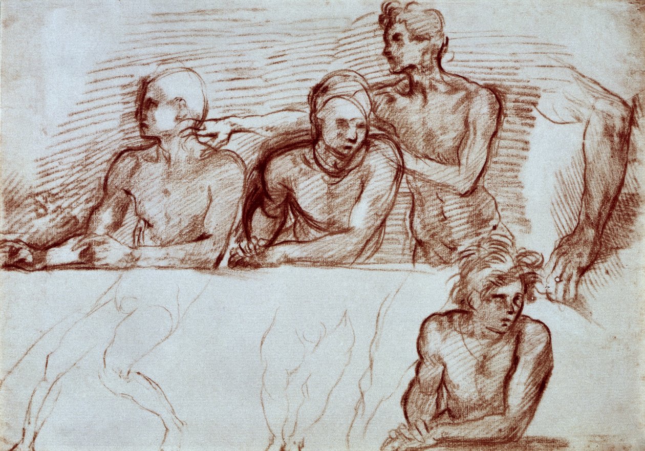 Estudo de quatro figuras masculinas (giz) de Andrea del Sarto