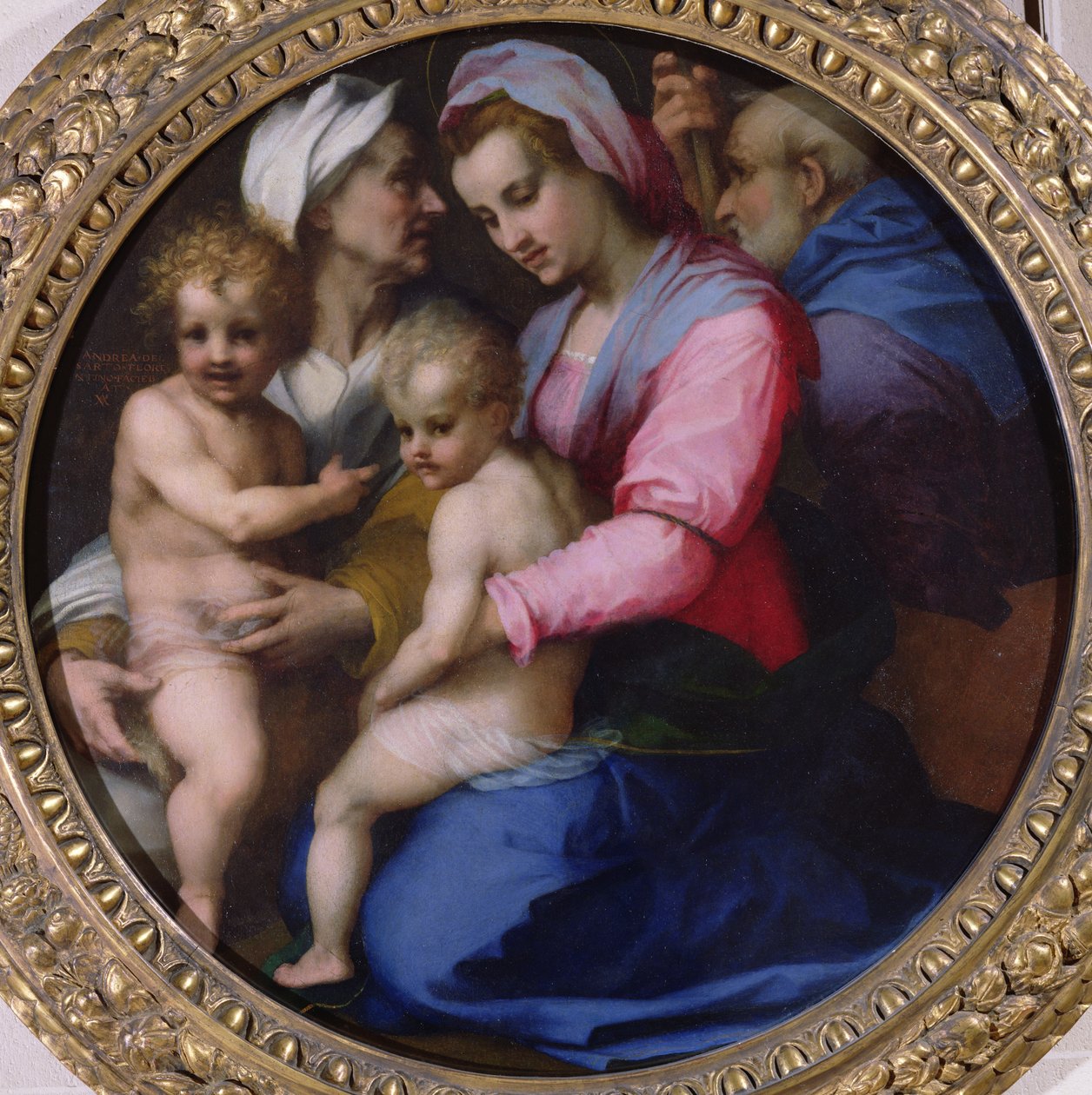 A Virgem com o Menino Jesus, Santa Isabel e São João, c.1516 (óleo no painel transferido para a tela) de Andrea del Sarto