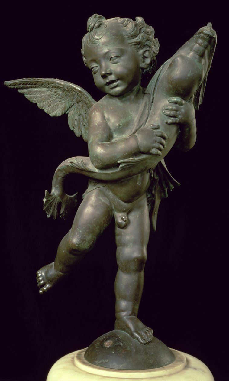 Putto com um golfinho, 1565 (bronze) de Andrea del Verrocchio